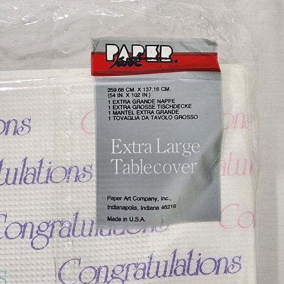 Vintage Paper Art Extra Large Table Cover Congratulations 54x102" Tablecloth - Picture 4 of 5
